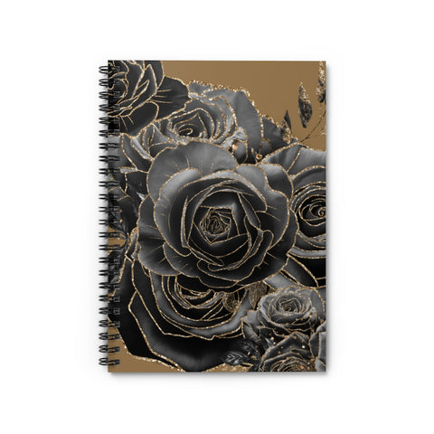 Gold Trimmed Black Rose Spiral Notebook - Ruled Line - Success Love Beauty LLC